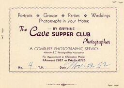 The Cave souvenir photograph 1952 (back)