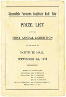 Squamish Farmers Institute Fall Fair Prize List of the First Annual Exhibition