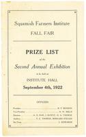 Squamish Farmers Institute Fall Fair Prize List of the Second Annual Exhibition