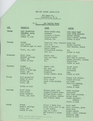 Cub Scout Menu 1958