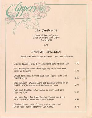 Clippers breakfast menu (front)