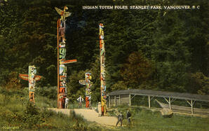 Indian totem poles, Stanley Park, Vancouver, B C (Front)