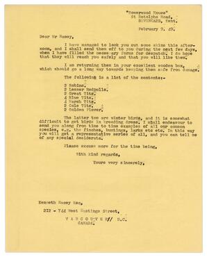 Letter from Harrison to Racey, Feb. 9, 1949