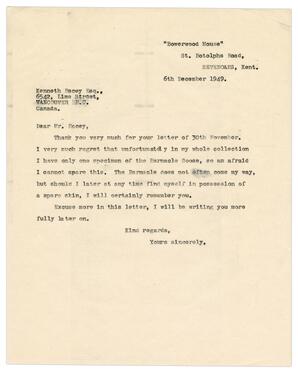 Letter from Harrison to Racey, Dec. 24, 1949