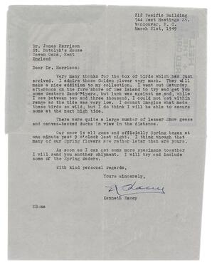 Correspondence of Racey and Harrison (1948-1949) and specimens