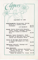 Clippers lunch menu (du jour)