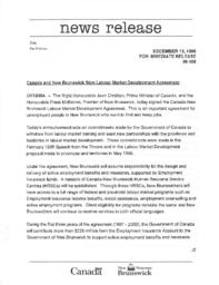 News Release: Canada and New Brunswick Sign Labour Market Development Agreement