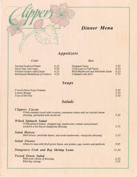 Clippers dinner menu (front)
