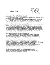 Correspondence: Eileen O'Brien, Chair - DAWN Canada to DAWN Canada Members