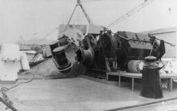 Deck-level view of Alaska's bow damage [graphic materials]