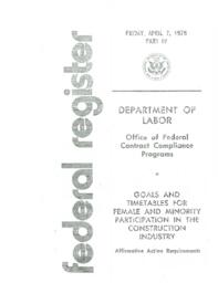 Goals and Timetables for Female and Minority Participation in the Construction Industry: Affirmative Action Requirements
