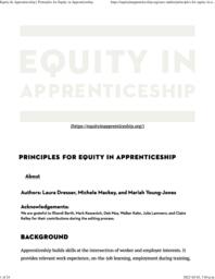 Equity In Apprenticeship: Principles for Equity in Apprenticeship