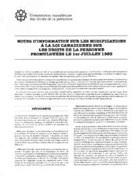 Background Notes on Amdendments Proclaimed July 1, 1983 to the Canadian Human Rights Act