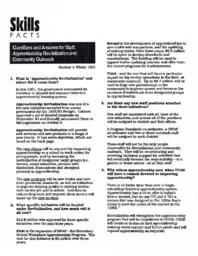 Skills Facts: Questions and Answers for Staff: Apprenticeship Revitalization and Community Outreach