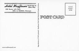 Hotel Mayflower 1940's postcard (reproduction) back