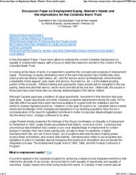 Discussion Paper on Employment Equity, Women's Needs and the implications for the Columbia Basin Trust