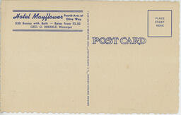 Original 1949 Hotel Mayflower postcard (back)