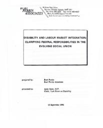 Disability and Labour Market Integration: Clarifying Federal Responsibilities in the Evolving Social Union
