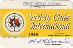 Syd Freedman's 1965 Variety Clubs International card