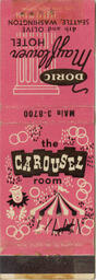 Pink matchbook from The Carousel Room (cover)