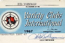 Syd Freedman's 1967 Variety Clubs International card