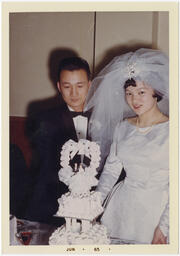 Mary and Ted with the wedding cake