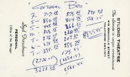 Syd Freedman's financial notes on The Conjugal Bed