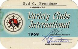 Syd Freedman's 1969 Variety Clubs International card