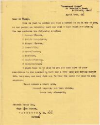 Letter from Harrison to Racey - April 10, 1953